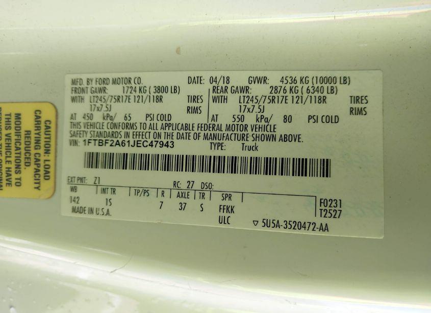Photo 9 of 2018 Ford F-250 XL (VIN 1FTBF2A61JEC47943)