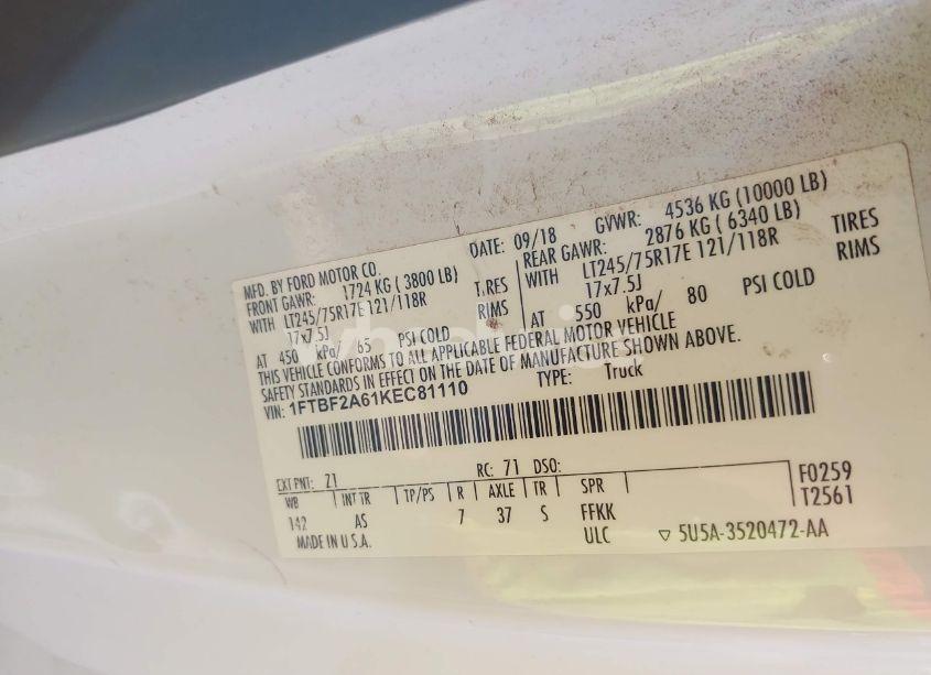 Photo 9 of 2019 Ford F-250 XL (VIN 1FTBF2A61KEC81110)