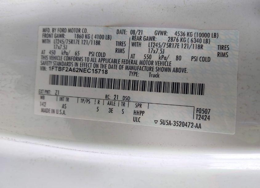 Photo 9 of 2022 Ford F-250 XL (VIN 1FTBF2A62NEC15718)