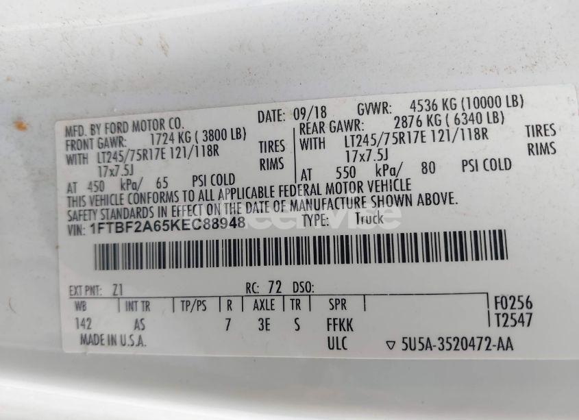 Photo 9 of 2019 Ford F-250 XL (VIN 1FTBF2A65KEC88948)