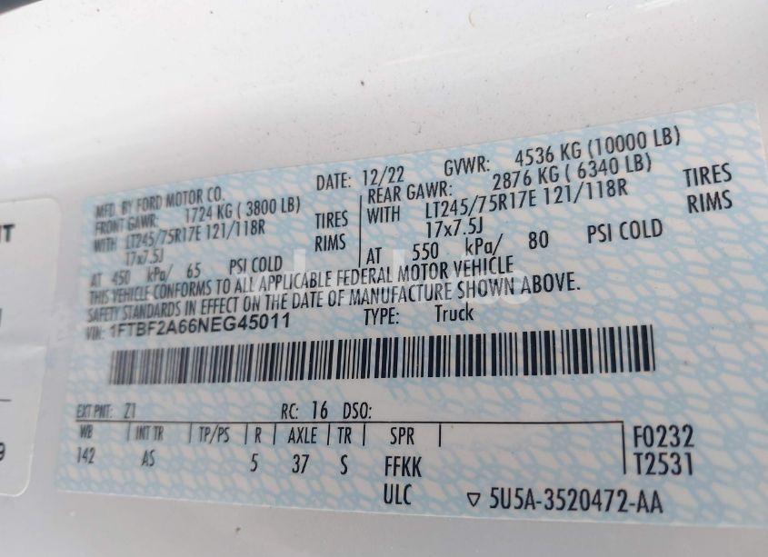 Photo 10 of 2022 Ford F-250 XL (VIN 1FTBF2A66NEG45011)