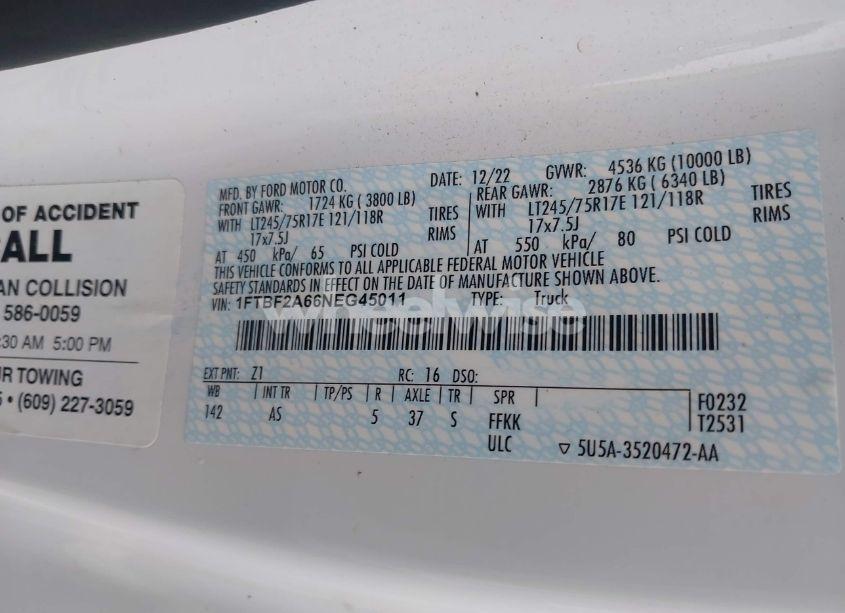 Photo 9 of 2022 Ford F-250 XL (VIN 1FTBF2A66NEG45011)