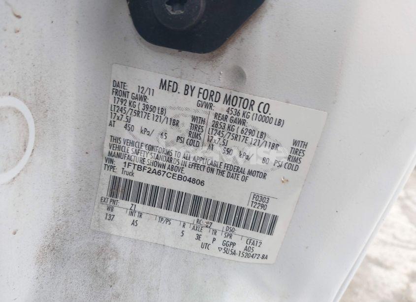 Photo 9 of 2012 Ford F-250 XL (VIN 1FTBF2A67CEB04806)