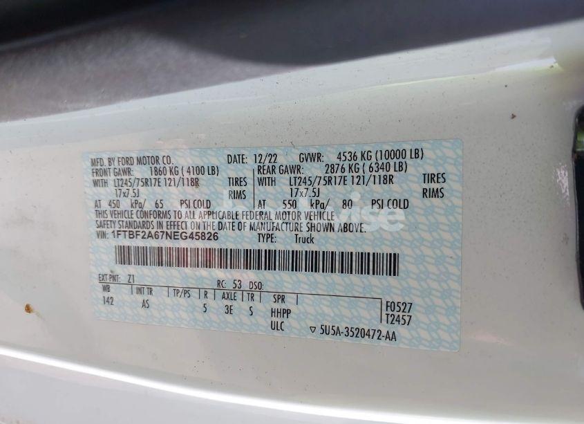Photo 9 of 2022 Ford F-250 XL (VIN 1FTBF2A67NEG45826)