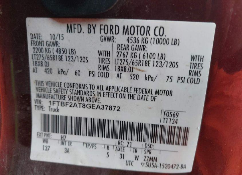 Photo 9 of 2016 Ford F-250 XLT (VIN 1FTBF2AT8GEA37872)