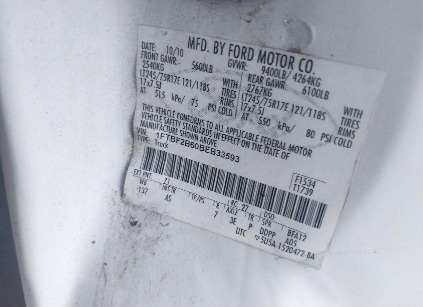 Photo 9 of 2011 Ford F-250 XL (VIN 1FTBF2B60BEB33593)