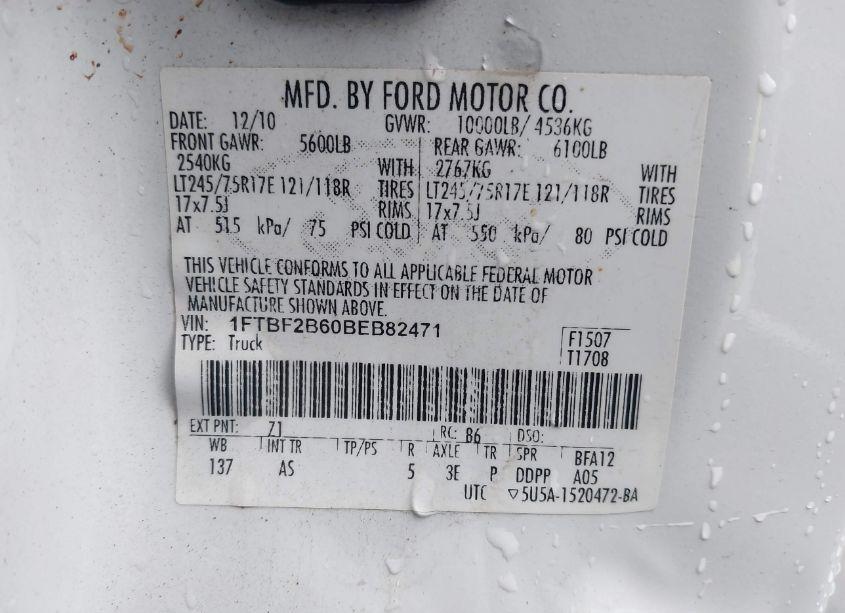 Photo 9 of 2011 Ford F-250 XL (VIN 1FTBF2B60BEB82471)