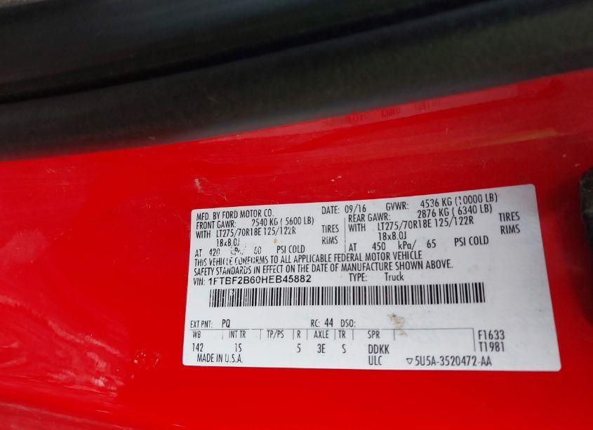 Photo 9 of 2017 Ford F-250 XL (VIN 1FTBF2B60HEB45882)