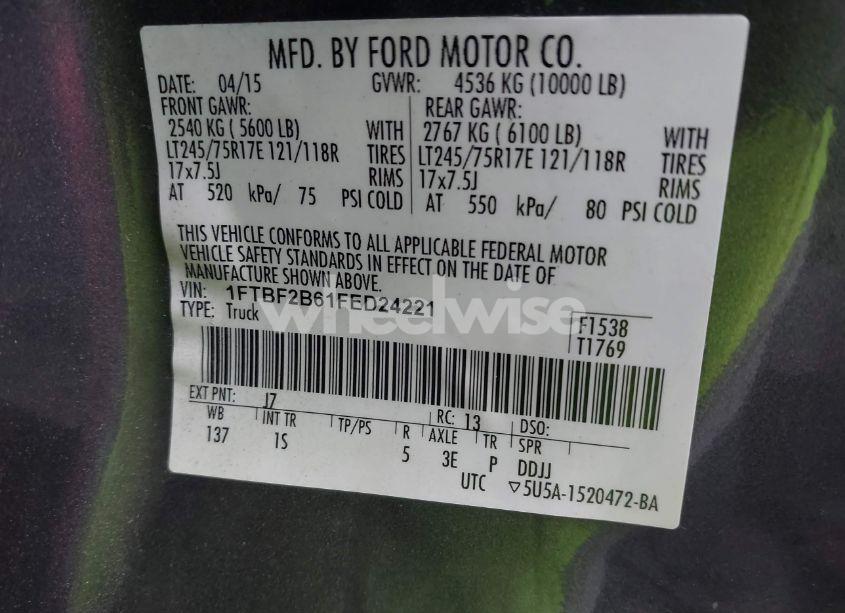 Photo 9 of 2015 Ford F-250 XL (VIN 1FTBF2B61FED24221)