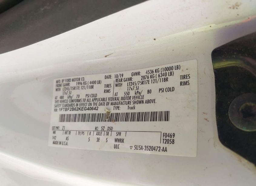 Photo 9 of 2019 Ford F-250 XL (VIN 1FTBF2B62KEG40642)