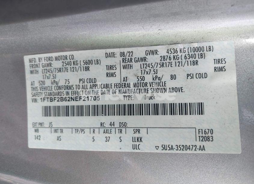 Photo 9 of 2022 Ford F-250 XL (VIN 1FTBF2B62NEF21705)
