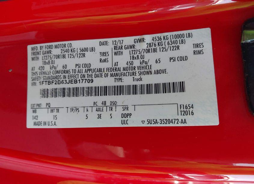 Photo 9 of 2018 Ford F-250 XL (VIN 1FTBF2B63JEB17709)