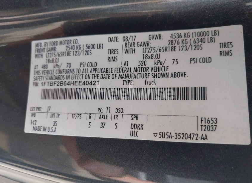 Photo 9 of 2017 Ford F-250 XLT (VIN 1FTBF2B64HEE40421)