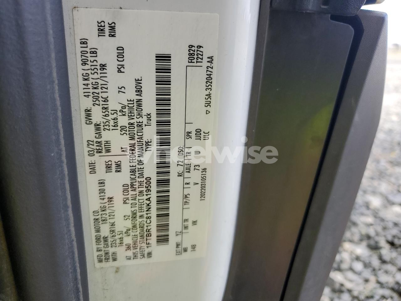 Photo 12 of 2022 FORD TRANSIT DELIVERY VAN (VIN 1FTBR1C81NKA19500)