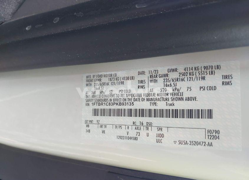 Photo 9 of 2023 Ford Transit-250 N/A (VIN 1FTBR1C83PKB93135)