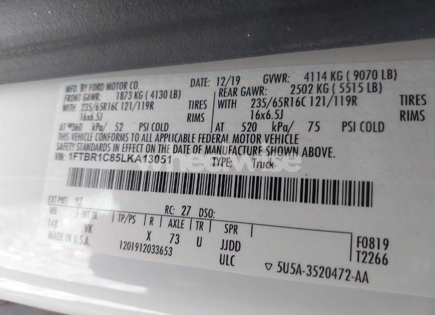 Photo 9 of 2020 Ford Transit-250 CARGO VAN (VIN 1FTBR1C85LKA13051)