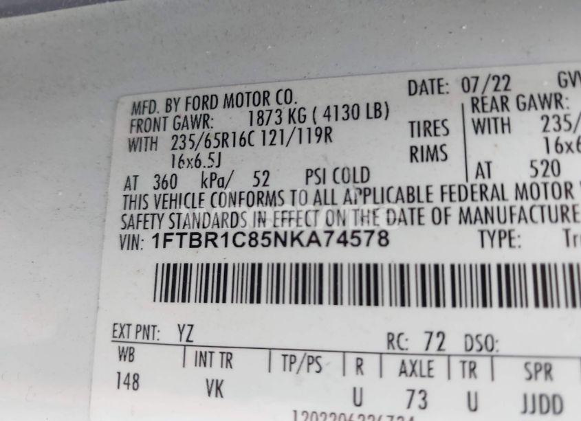 Photo 9 of 2022 Ford Transit-250 N/A (VIN 1FTBR1C85NKA74578)