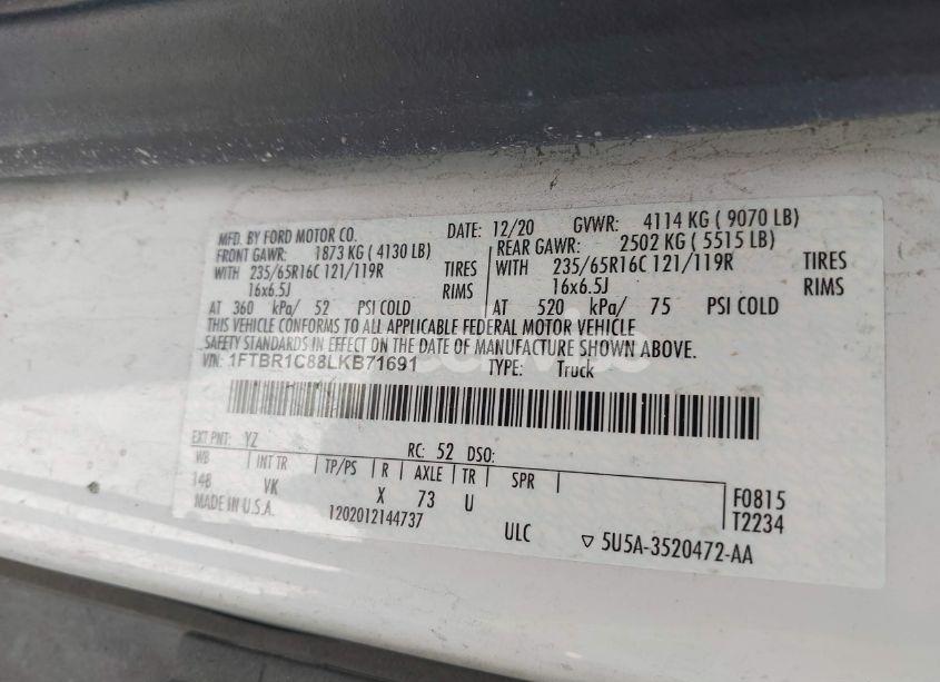 Photo 9 of 2020 Ford Transit-250 N/A (VIN 1FTBR1C88LKB71691)