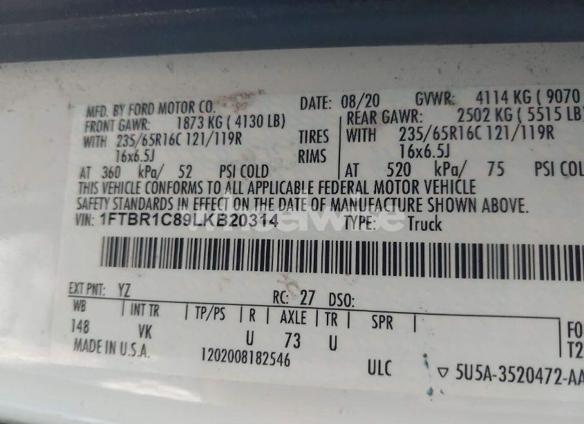 Photo 9 of 2020 Ford Transit-250 N/A (VIN 1FTBR1C89LKB20314)