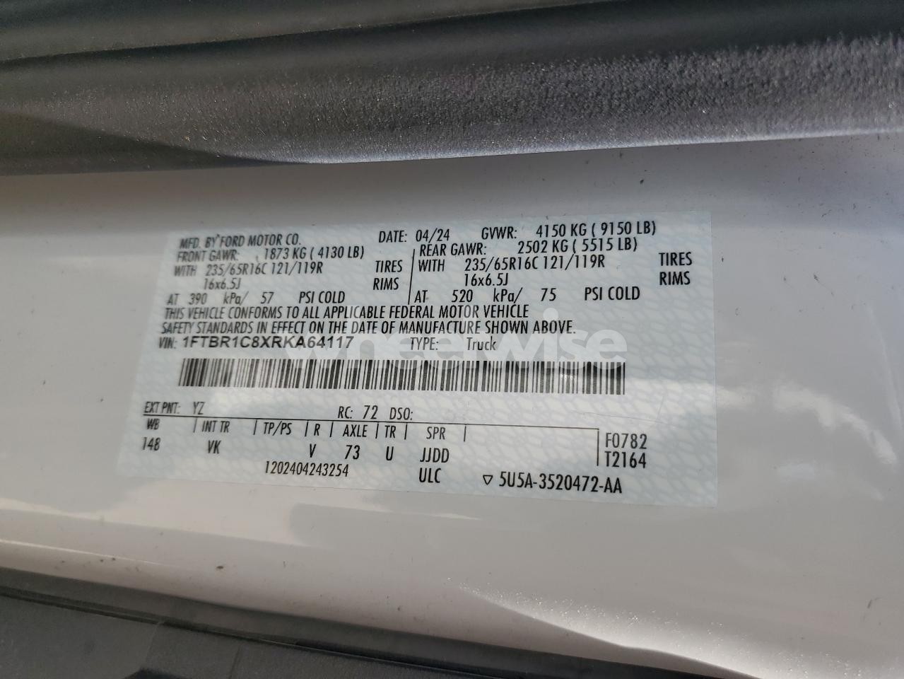 Photo 13 of 2024 FORD TRANSIT T-250 (VIN 1FTBR1C8XRKA64117)