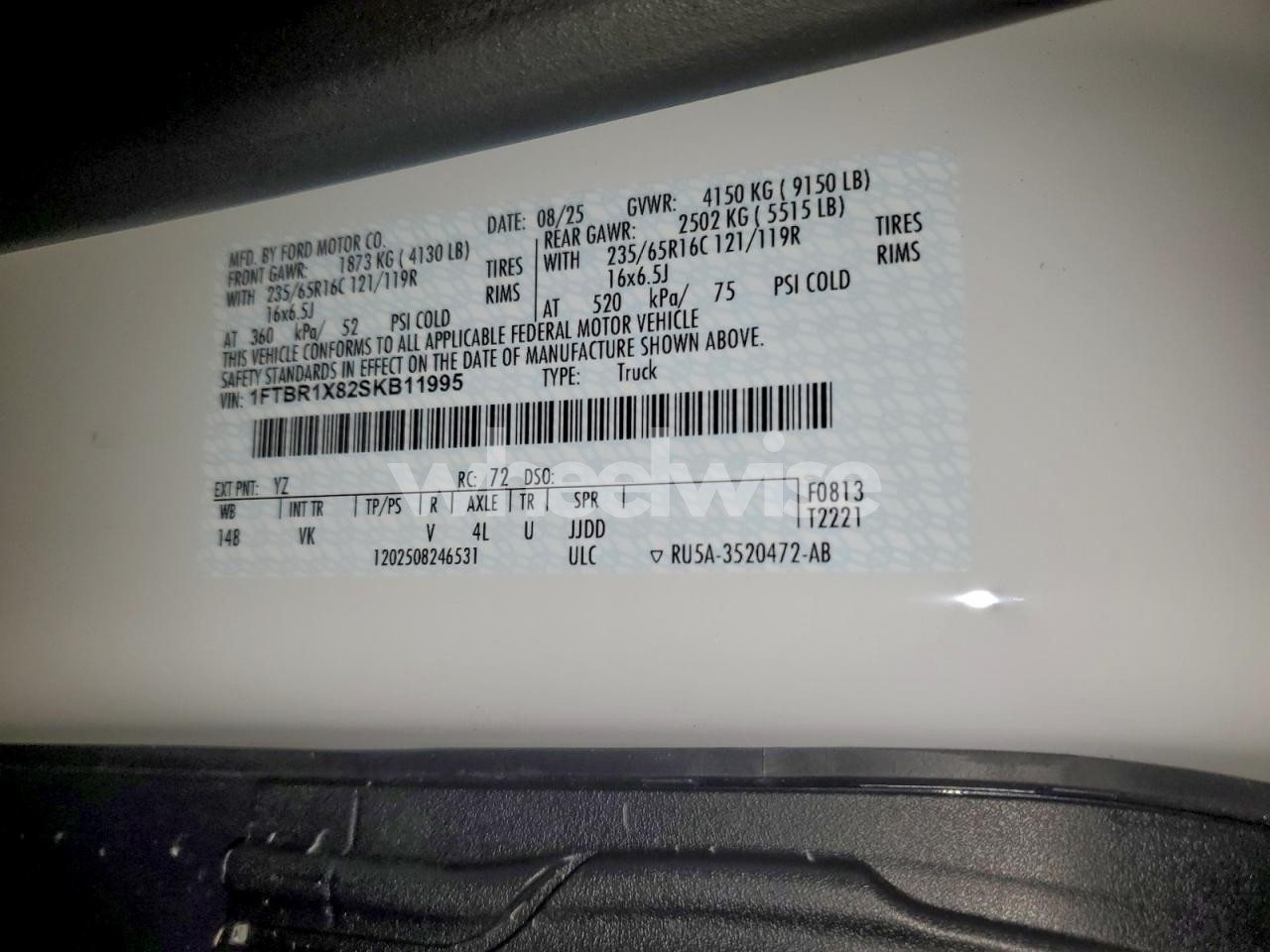 Photo 13 of 2025 FORD TRANSIT 250 DELIVERY VAN (VIN 1FTBR1X82SKB11995)