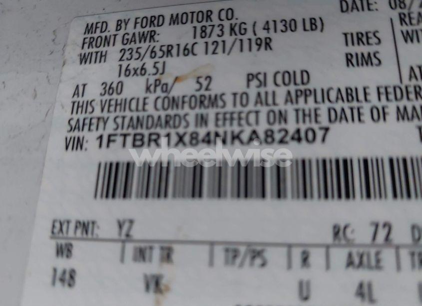 Photo 9 of 2022 Ford Transit-250 N/A (VIN 1FTBR1X84NKA82407)