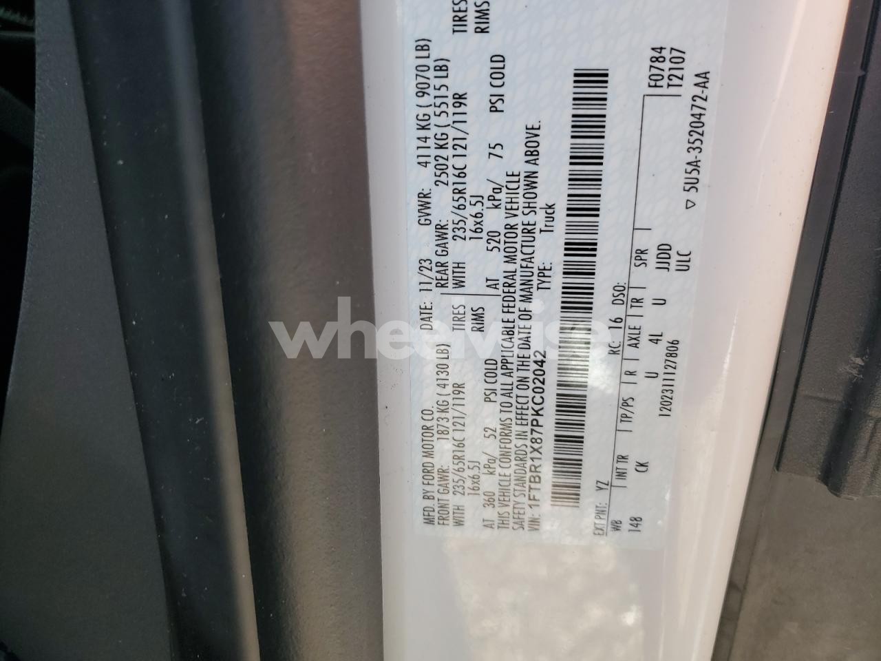 Photo 13 of 2023 FORD TRANSIT DELIVERY VAN (VIN 1FTBR1X87PKC02042)