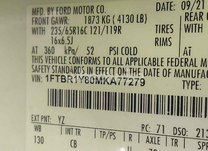 Photo 9 of 2021 Ford Transit-250 (VIN 1FTBR1Y80MKA77279)