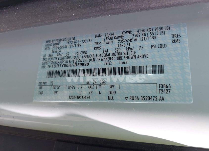 Photo 9 of 2024 Ford Transit T-250 (VIN 1FTBR1Y80RKB59990)