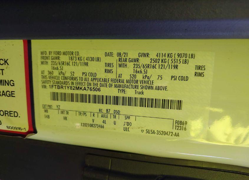 Photo 8 of 2021 Ford Transit-250 (VIN 1FTBR1Y82MKA76506)