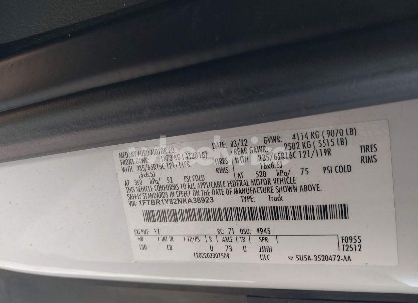 Photo 9 of 2022 Ford Transit-250 CARGO VAN (VIN 1FTBR1Y82NKA38923)