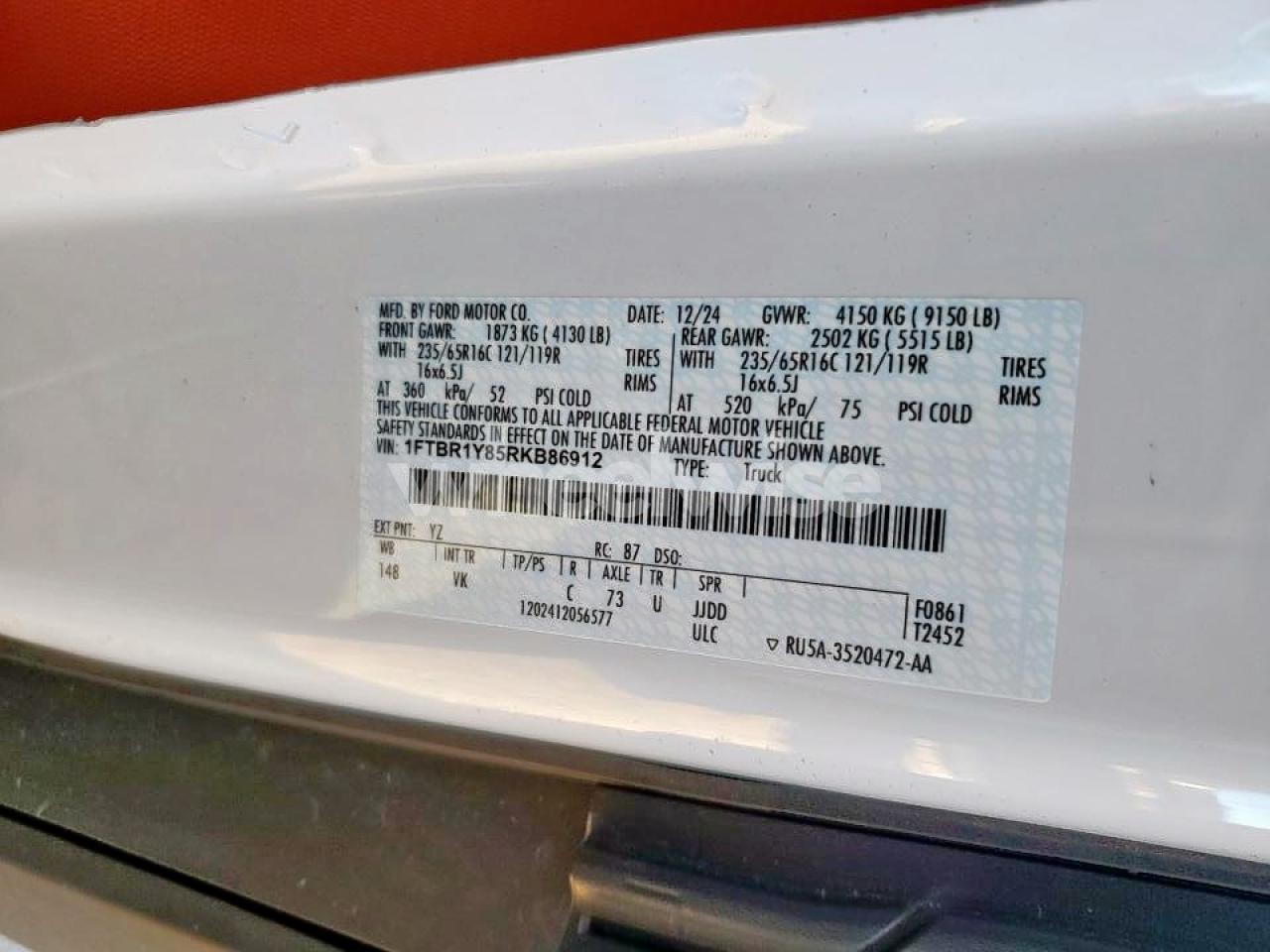 Photo 12 of 2024 FORD TRANSIT UTILITY / SERVICE VAN (VIN 1FTBR1Y85RKB86912)