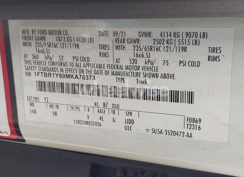 Photo 9 of 2021 Ford Transit-250 (VIN 1FTBR1Y89MKA76373)