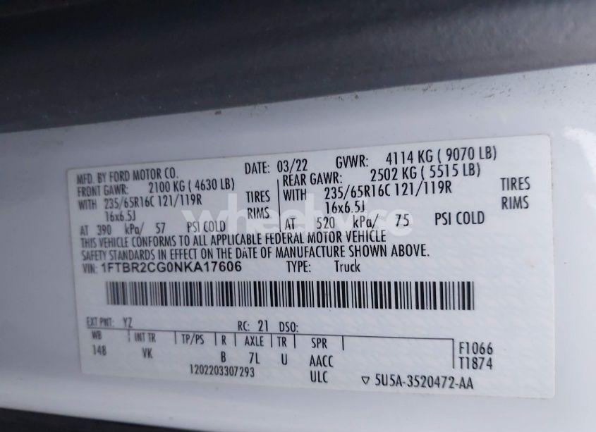 Photo 9 of 2022 Ford Transit-250 CARGO VAN (VIN 1FTBR2CG0NKA17606)