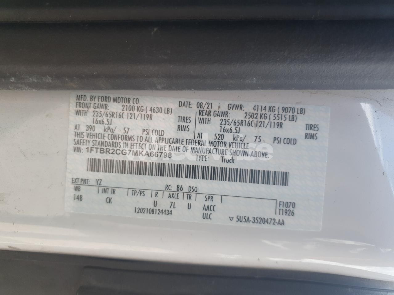 Photo 13 of 2021 FORD TRANSIT T-250 (VIN 1FTBR2CG7MKA66798)