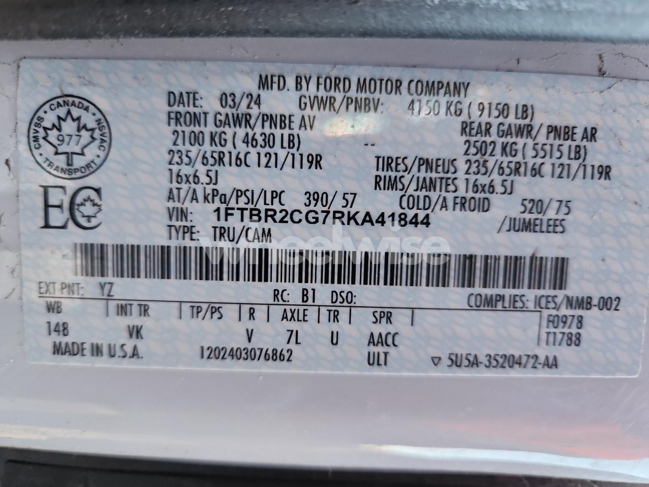 Photo 13 of 2024 FORD TRANSIT 250 WB FORD TRANSIT 250 WB (VIN 1FTBR2CG7RKA41844)