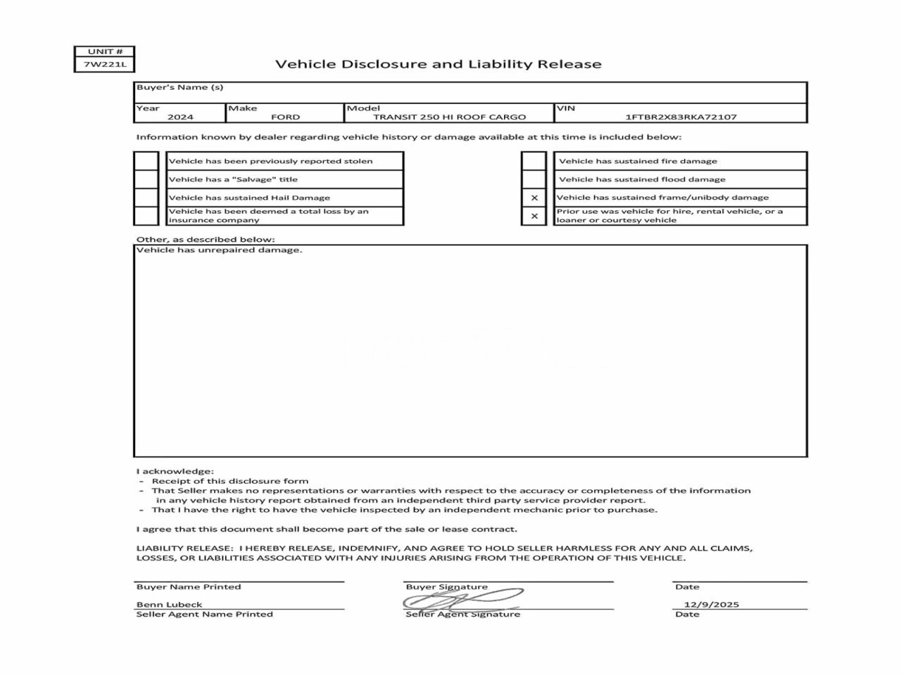 Photo 11 of 2024 FORD TRANSIT T-250 (VIN 1FTBR2X83RKA72107)