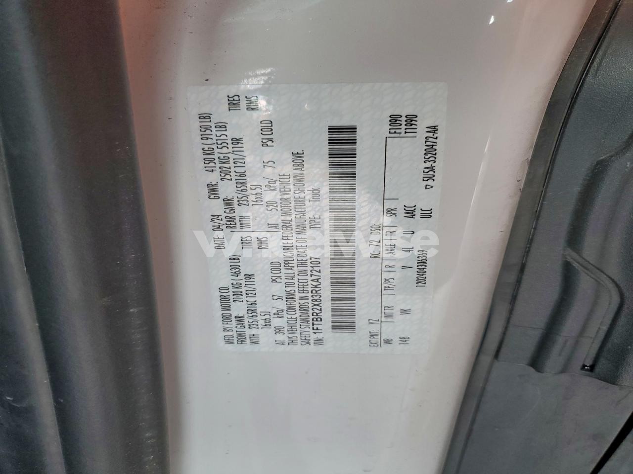 Photo 14 of 2024 FORD TRANSIT T-250 (VIN 1FTBR2X83RKA72107)