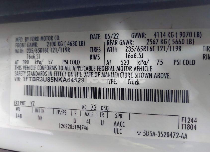 Photo 9 of 2022 Ford Transit-250 CARGO VAN (VIN 1FTBR3U85NKA64529)