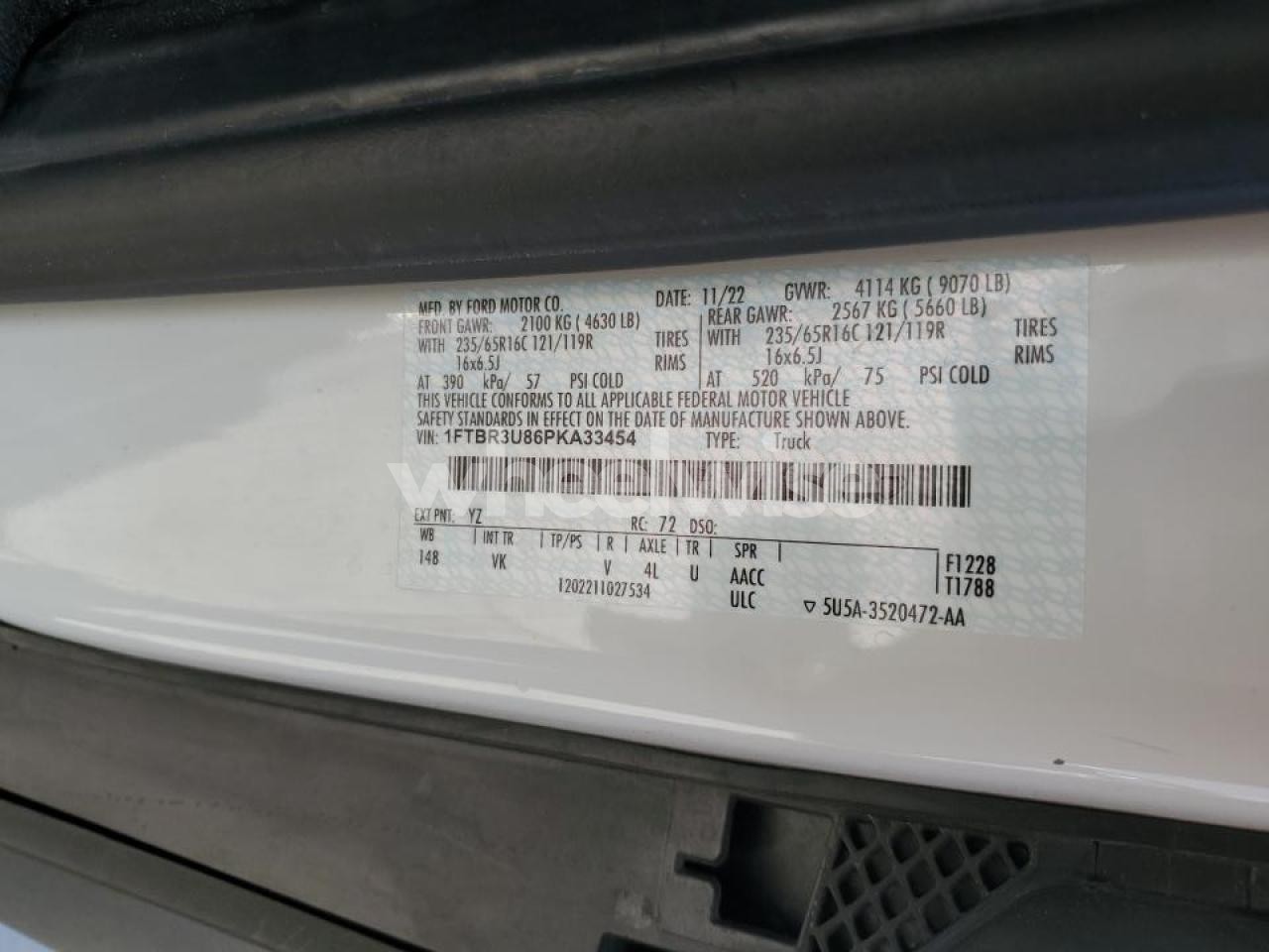 Photo 13 of 2023 FORD TRANSIT UTILITY / SERVICE VAN (VIN 1FTBR3U86PKA33454)