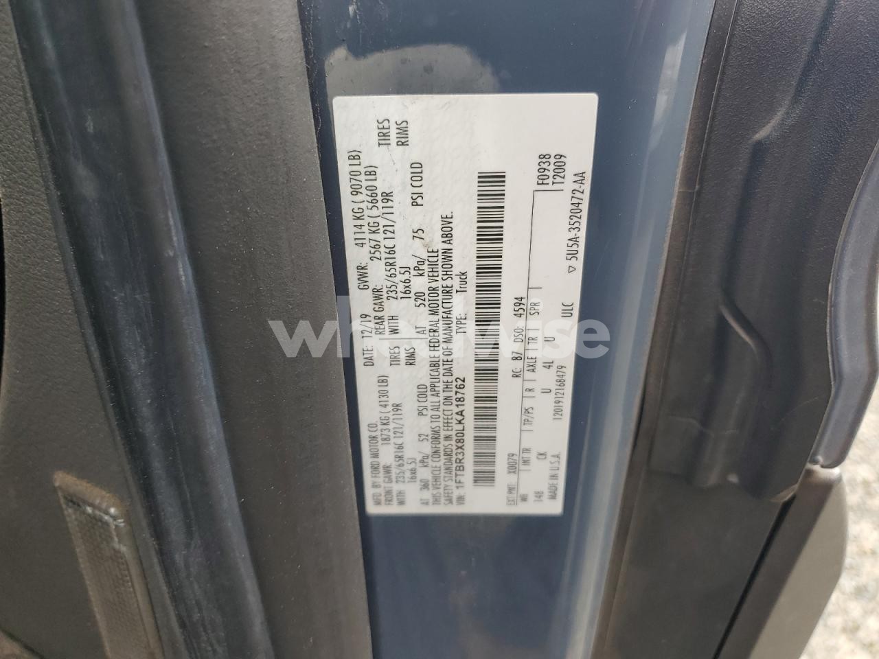 Photo 13 of 2020 FORD TRANSIT T-250 (VIN 1FTBR3X80LKA18762)