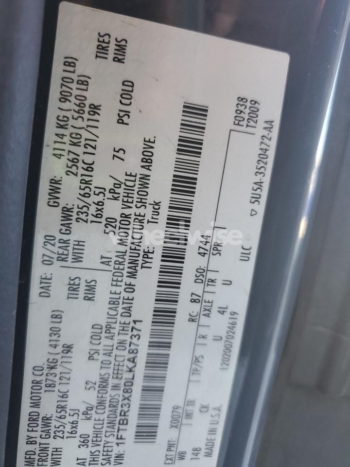 Photo 13 of 2020 FORD TRANSIT T-250 (VIN 1FTBR3X80LKA87371)