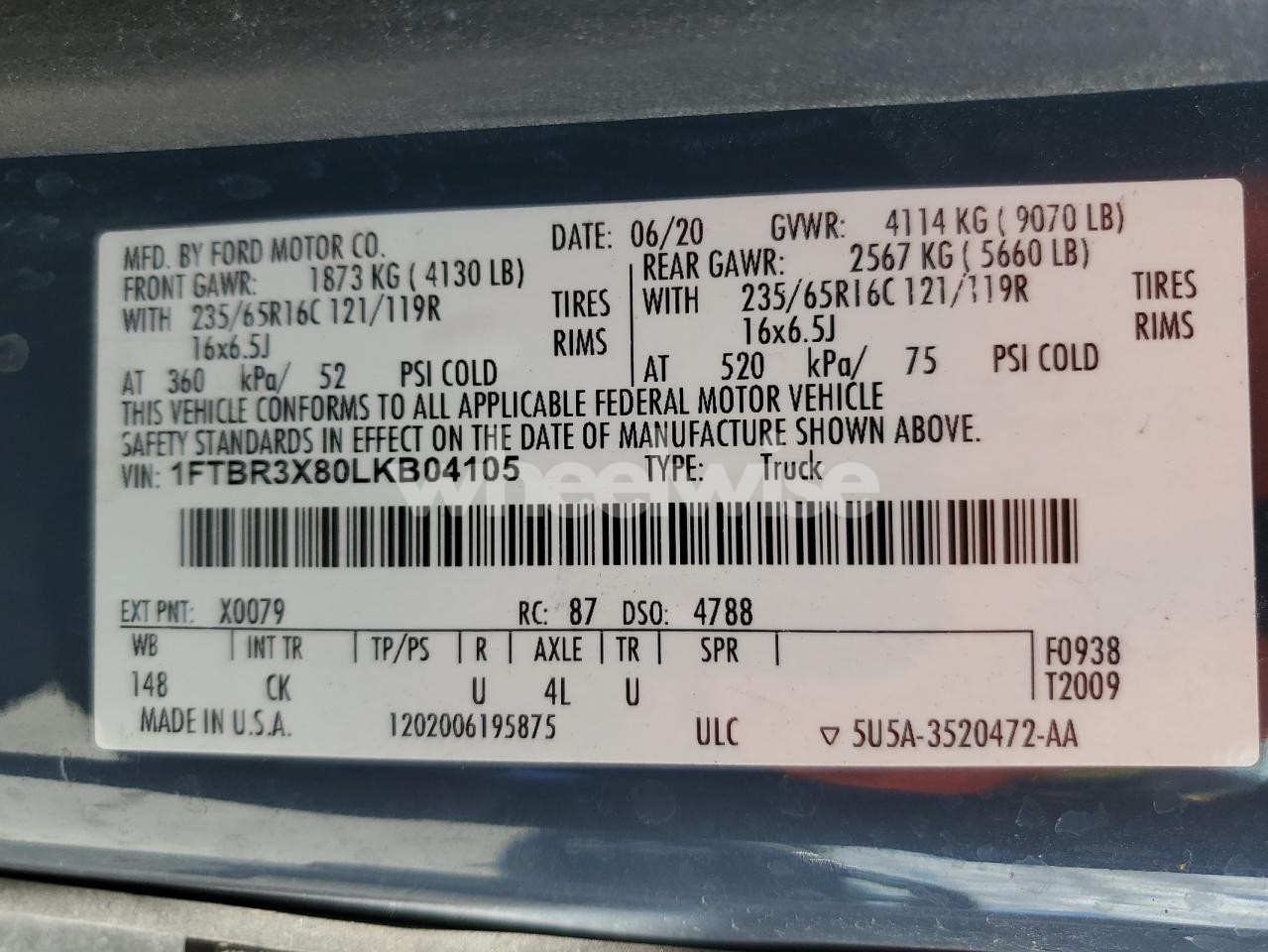 Photo 13 of 2020 FORD TRANSIT T-250 (VIN 1FTBR3X80LKB04105)