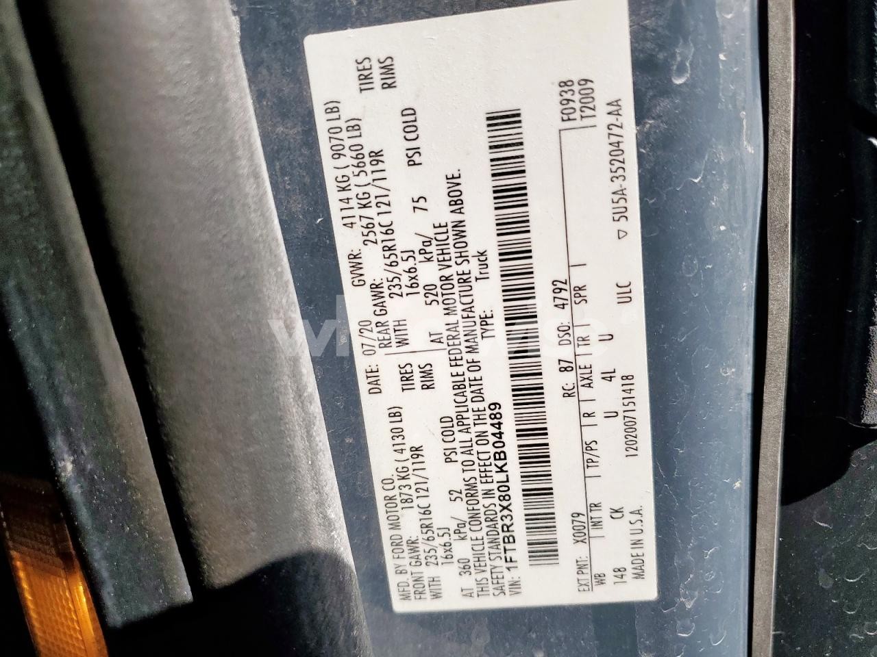 Photo 13 of 2020 FORD TRANSIT T-250 (VIN 1FTBR3X80LKB04489)