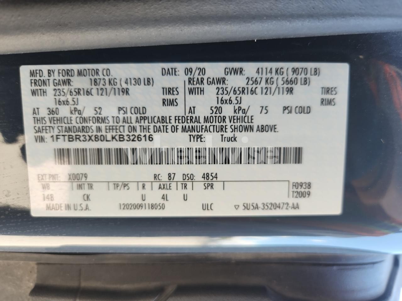 Photo 13 of 2020 FORD TRANSIT T-250 (VIN 1FTBR3X80LKB32616)