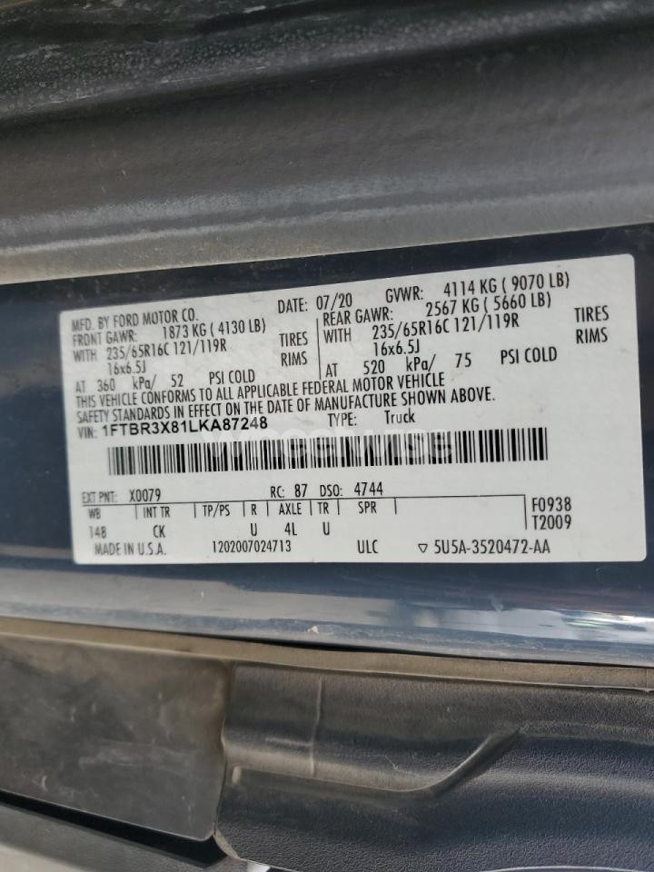 Photo 13 of 2020 FORD TRANSIT DELIVERY VAN (VIN 1FTBR3X81LKA87248)