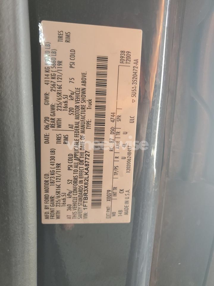 Photo 14 of 2020 FORD TRANSIT T-250 (VIN 1FTBR3X82LKA87727)