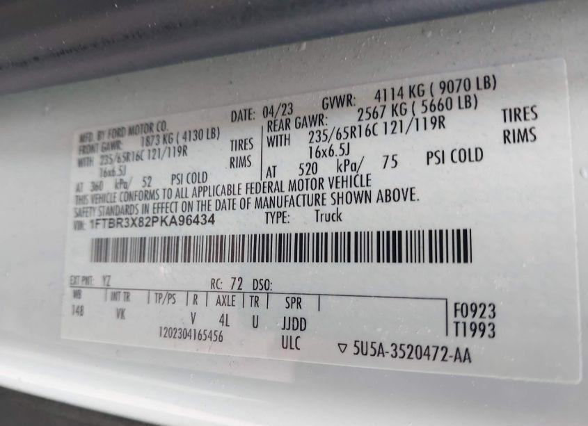 Photo 9 of 2023 Ford Transit T-250 (VIN 1FTBR3X82PKA96434)