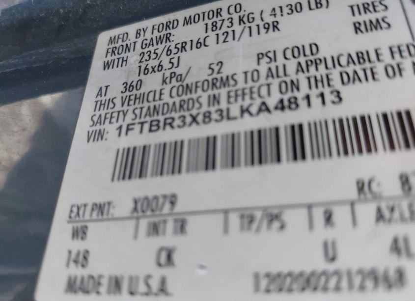 Photo 9 of 2020 Ford Transit-250 CARGO VAN (VIN 1FTBR3X83LKA48113)