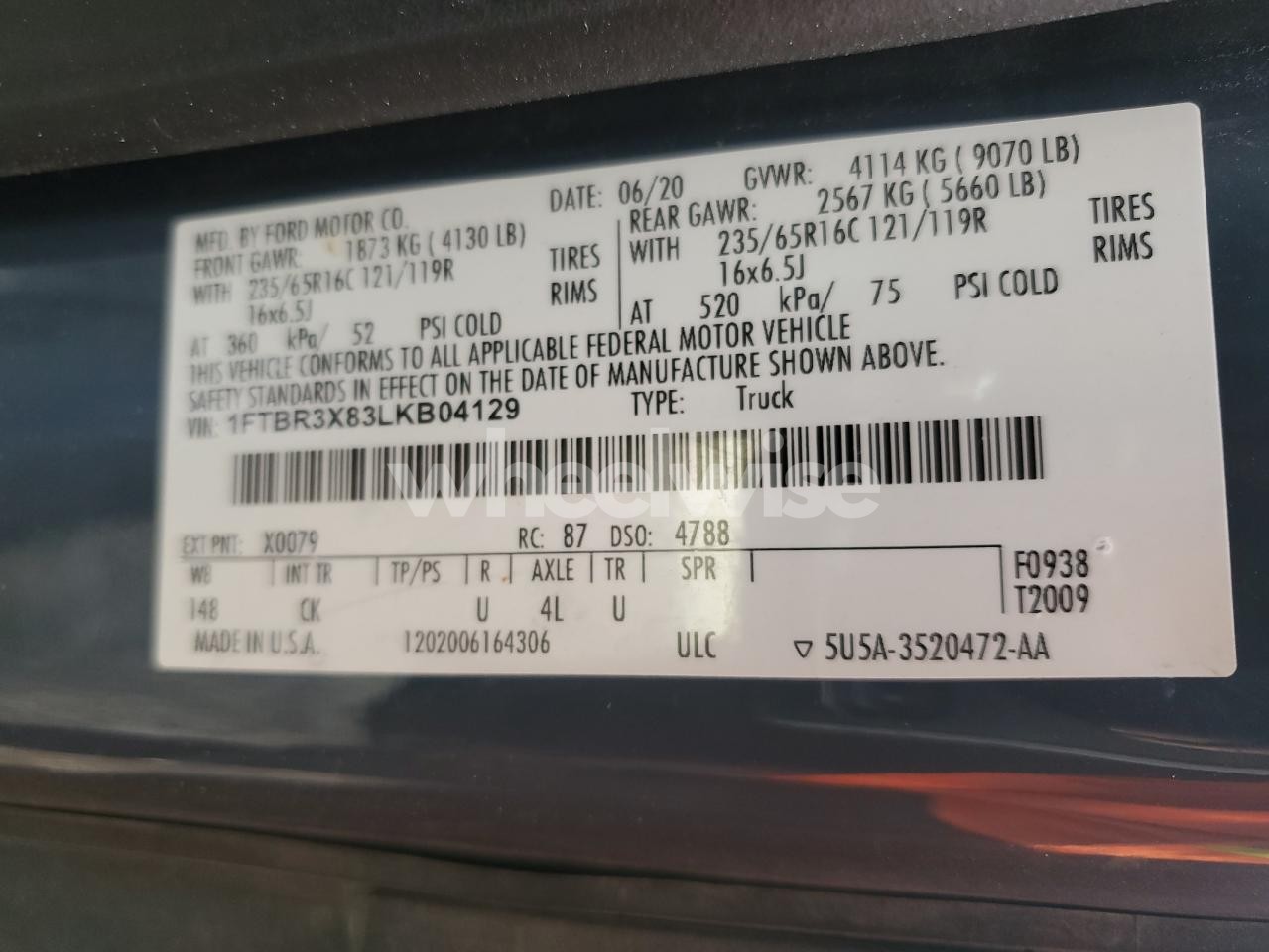 Photo 13 of 2020 FORD TRANSIT T-250 (VIN 1FTBR3X83LKB04129)